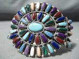 Rare Colorful Vintasge Native American Navajo Turquoise Coral Sterling Silver Bracelet-Nativo Arts