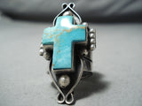 Newsworthy Navajo Royston Turquoise Sterling Silver Cross Ring Native American-Nativo Arts