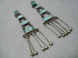 Rare Vintage Zuni Native American Blue Gem Turquoise Sterling Silver Earrings-Nativo Arts
