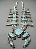 Authentic Vintage Native American Navajo Turquoise Inlay Sterling Silver Squash Blossom Necklace-Nativo Arts