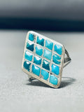 Very Intricate Vintage Native American Zuni Turquoise Inlay Sterling Silver Ring Old-Nativo Arts