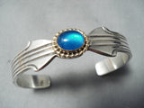 Dynamic Vintage Native American Navajo Blue Topaz Sterling Silver & 14k Gold Bracelet Old-Nativo Arts