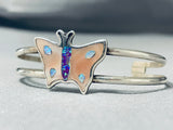 Important Native American Zuni Inlay Mother Of Pearl Butterfly Sterling Silver Bracelet-Nativo Arts