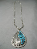 Museum Vintage Native American Navajo Turquoise Inlay Sterling Silver Leaf Necklace-Nativo Arts