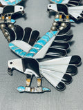 Opulent Vintage Native American Zuni Turquoise Eagle Sterling Silver Squash Blossom Necklace-Nativo Arts