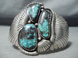 Huge Flank Vintage Native American Navajo Blue Jay Turquoise Sterling Silver Bracelet-Nativo Arts