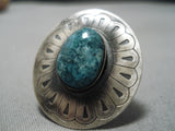 Amazing Vintage Navajo Round Hat Sterling Silver Native American Turquoise Ring-Nativo Arts