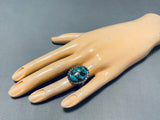 Incredible Vintage Native American Navajo Pilot Mountain Turquoise Sterling Silver Ring-Nativo Arts