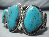 Stunning Vintage Native American Navajo 3 Kingman Turquoise Sterling Silver Bracelet Old-Nativo Arts