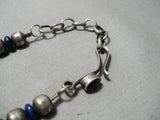 Brilliant Vintage Native American Navajo Lapis Turquoise Sterling Silver Necklace Old-Nativo Arts