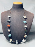 Stunning Native American Navajo Turquoise Coral Sterling Silver Animal Fetish Necklace-Nativo Arts