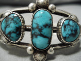 Native American Important Turquoise!! Vintage Navajo Blue Warrior Sterling Silver Bracelet-Nativo Arts