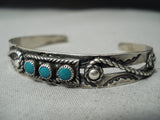 Rare Vintage Native American Navajo Early Snake Eyes Turquoise Sterling Silver Bracelet-Nativo Arts