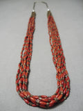 Important Native American Navajo Tubule Coral Sterling Silver Yazzie Heishi Necklace-Nativo Arts