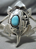Magnificent Native American Navajo Horned Kachina Turquoise Nel Morton Sterling Silver Bracelet-Nativo Arts