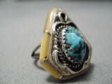 Unique Vintage Navajo Side Inlay Turquoise Sterling Silver Native American Ring-Nativo Arts