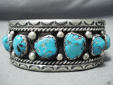 Heavy Vintage Native American Navajo Old Kingman Turquoise Sterling Silver Bracelet Old-Nativo Arts