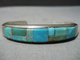 Impressive Vintage Native American Navajo Inlay Royston Turquoise Sterling Silver Bracelet-Nativo Arts