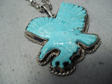 Hand Carved Eagle Vintage Native American Navajo Turquoise Sterling Silver Necklace Old-Nativo Arts