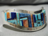 Important Vintage Native American Navajo Eddie Becenti Turquoise Inlay Sterling Silver Bracelet-Nativo Arts