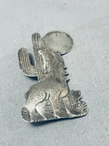 Noteworthy Howling Coyote Vintage Native American Navajo Sterling Silver Pin-Nativo Arts