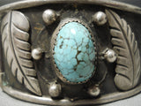 Special Vintage Native American Navajo Spiderweb Turquoise Sterling Silver Hinged Bracelet Old-Nativo Arts