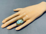 Exceptional Native American Navajo #8 Turquoise Mine Sterling Silver Ring Signed J. Tsosie-Nativo Arts