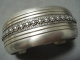 Hvy Hand Tooled Vintage Native American Navajo Sterling Silver Bracelet Signed-Nativo Arts