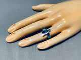 Important Ray Tracey Vintage Native American Navajo Turquoise Inlay Sterling Silver Ring-Nativo Arts
