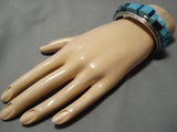 Opulent Native American Navajo Lone Mountain Turquoise High Rise Sterling Silver Inlay Bracelet-Nativo Arts