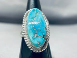 Fantastic Vintage Native American Navajo Pilot Mountain Turquoise Sterling Silver Ring-Nativo Arts
