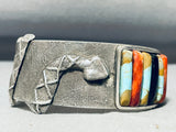 Snake Inlay Signed Vintage Native American Turquoise Sterling Silver Bracelet-Nativo Arts