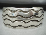 Heavy Hand Tooled Vintage Native American Navajo Sterling Silver Sun Bracelet-Nativo Arts