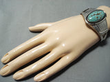 Signed Vintage Native American Navajo #8 Turquoise Mine Sterling Silver Bracelet-Nativo Arts