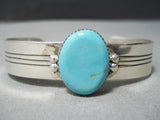 Rare Sky Blue Turquoise Vintage Native American Navajo Sterling Silver Bracelet-Nativo Arts