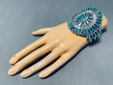 Tremendous Native American Navajo Huge Turquoise Cluster Sterling Silver Tommy Lowe Bracelet-Nativo Arts
