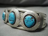 Wonderful Vintage Native American Navajo Triple Floral Turquoise Sterling Silver Bracelet-Nativo Arts