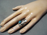 Elegant Vintage Native American Navajo Turquoise Mother Of Pearl Sterling Silver Ring Old-Nativo Arts