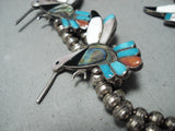 Native American Detailed! Vintage Zuni Turquoise Sterling Silver Squash Blossom Necklace-Nativo Arts