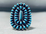 Fabulous Native American Navajo Sleeping Beauty Turquoise Cluster Sterling Silver Large Ring-Nativo Arts
