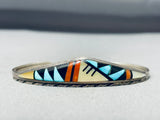 Native American Extraordinary Zuni Blue Gem Turquoise Coral Jet Sterling Silver Bracelet-Nativo Arts