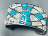 Native American One Of Most Intricate Vintage Navajo Turquoise Inlay Sterling Silver Bracelet-Nativo Arts