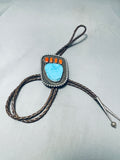 Important Kee Bearpaw Vintage Native American Navajo Turquoise Sterling Silver Bolo Tie-Nativo Arts