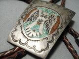 Astounding Vintage Native American Navajo Turquoise Sterling Silver Bolo Tie Old-Nativo Arts