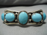 Stunning Vintage Native American Navajo Turquoise Wave Sterling Silver Bracelet Old Cuff-Nativo Arts