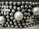 Important Native American Navajo Cross Christian Sterling Silver Pearl Bracelet Cuff-Nativo Arts