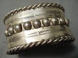 Early 1900's Vintage Native American Navajo Hand Tooled Sterling Silver Bracelet Old-Nativo Arts