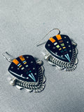 Extreme Intricacy Native American Navajo Space Turquoise Sterling Silver Earrings-Nativo Arts