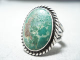 Rare Earlier Vintage Native American Navajo Domed Green Turquoise Sterling Silver Ring Old-Nativo Arts