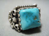 Tremendous Vintage Native American Navajo Blue Gem Turquoise Sterling Silver Ring Old-Nativo Arts
